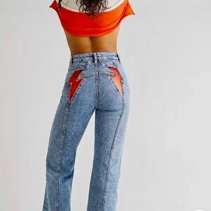Free People Metallic Lightning Bolt Jeans
